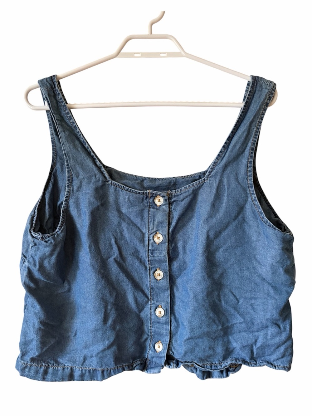 Torrid Chambray Button Tank Top Blue Sleeveless Crop Blouse Plus Size Tencel